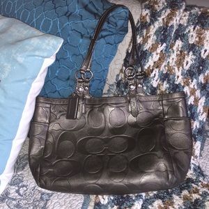 PreOwned Coach Hampton F1049-F15242 Charcoal Metallic Grey Leather Satchel